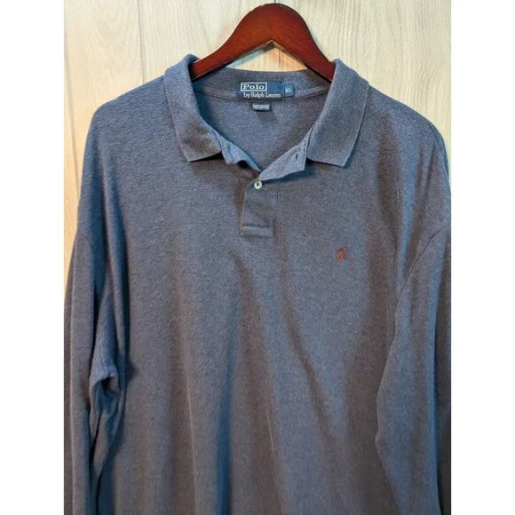Polo Ralph Lauren Men XL Blue Pony Polo Shirt Collar Long Sleeve Casual Preppy - Picture 2 of 7